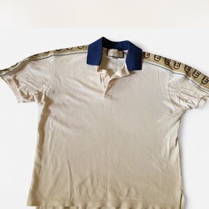 Gucci Polo with Blue Collar and Patterned Sleeves